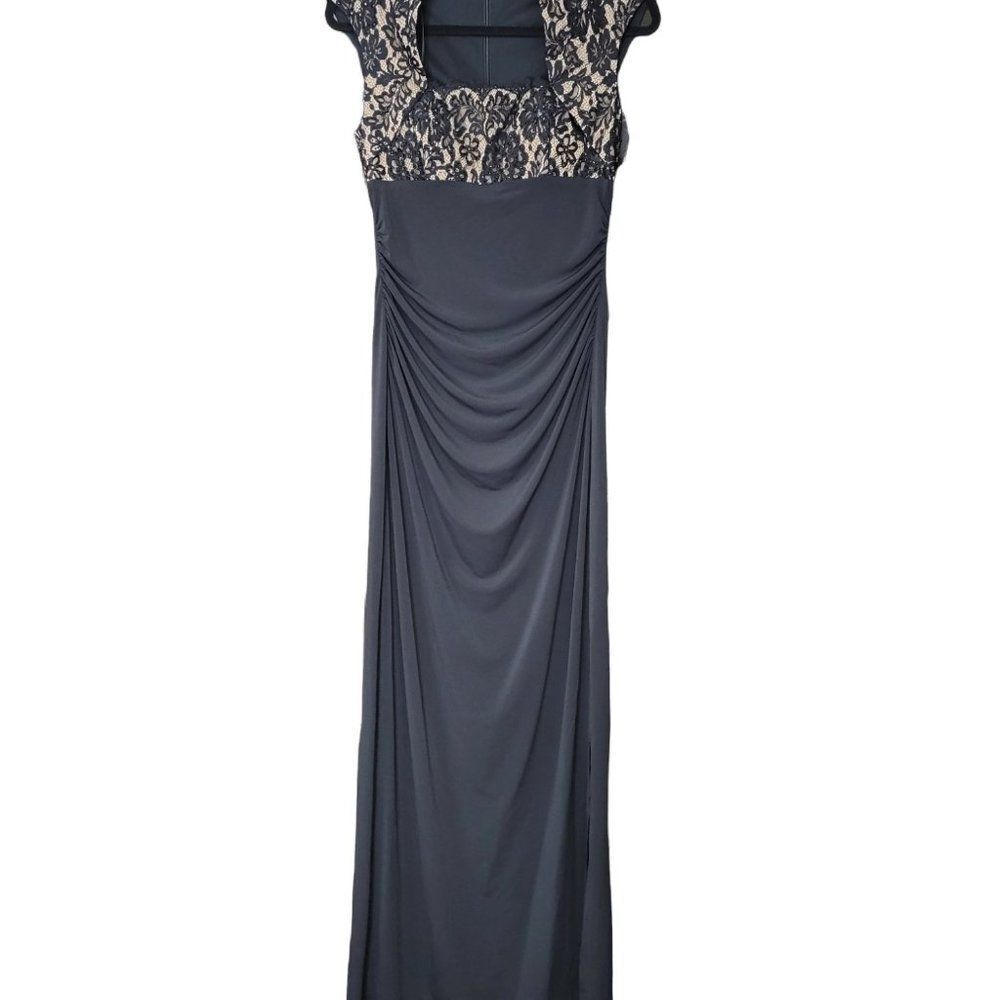 Black and Gold Evening Formal Gown Maxi Dress with Lace Overlay Size 12, Size 4